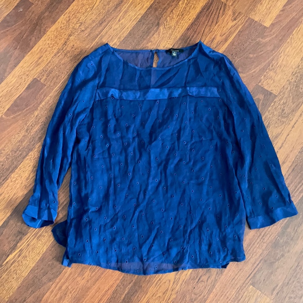 Ella Moss blue 3/4 long sleeve silk blouse